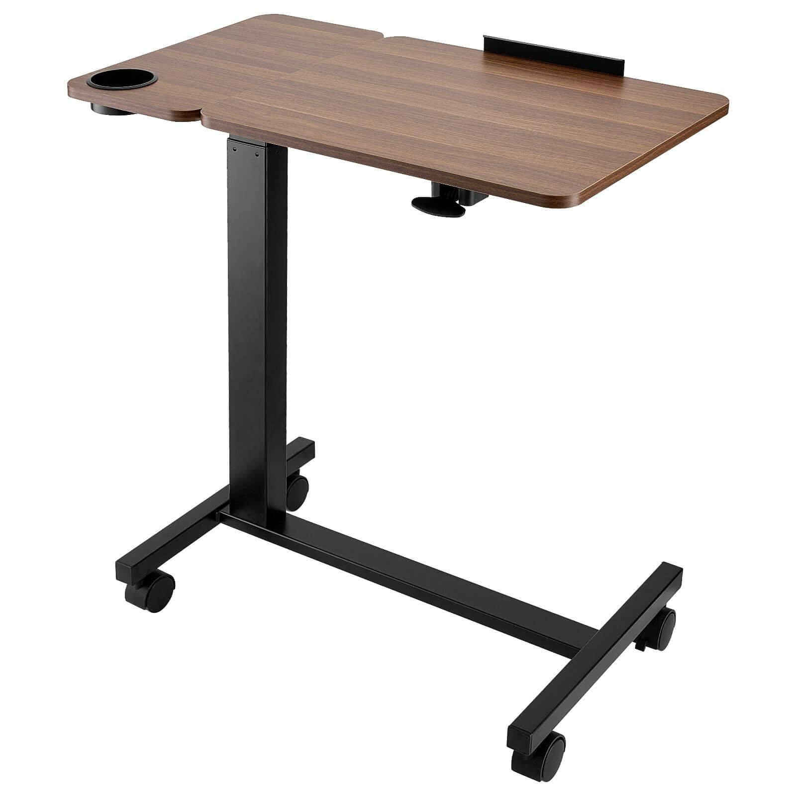 portable overbed desk with height angle adjustments rolling laptop table with cup holder for study work - 