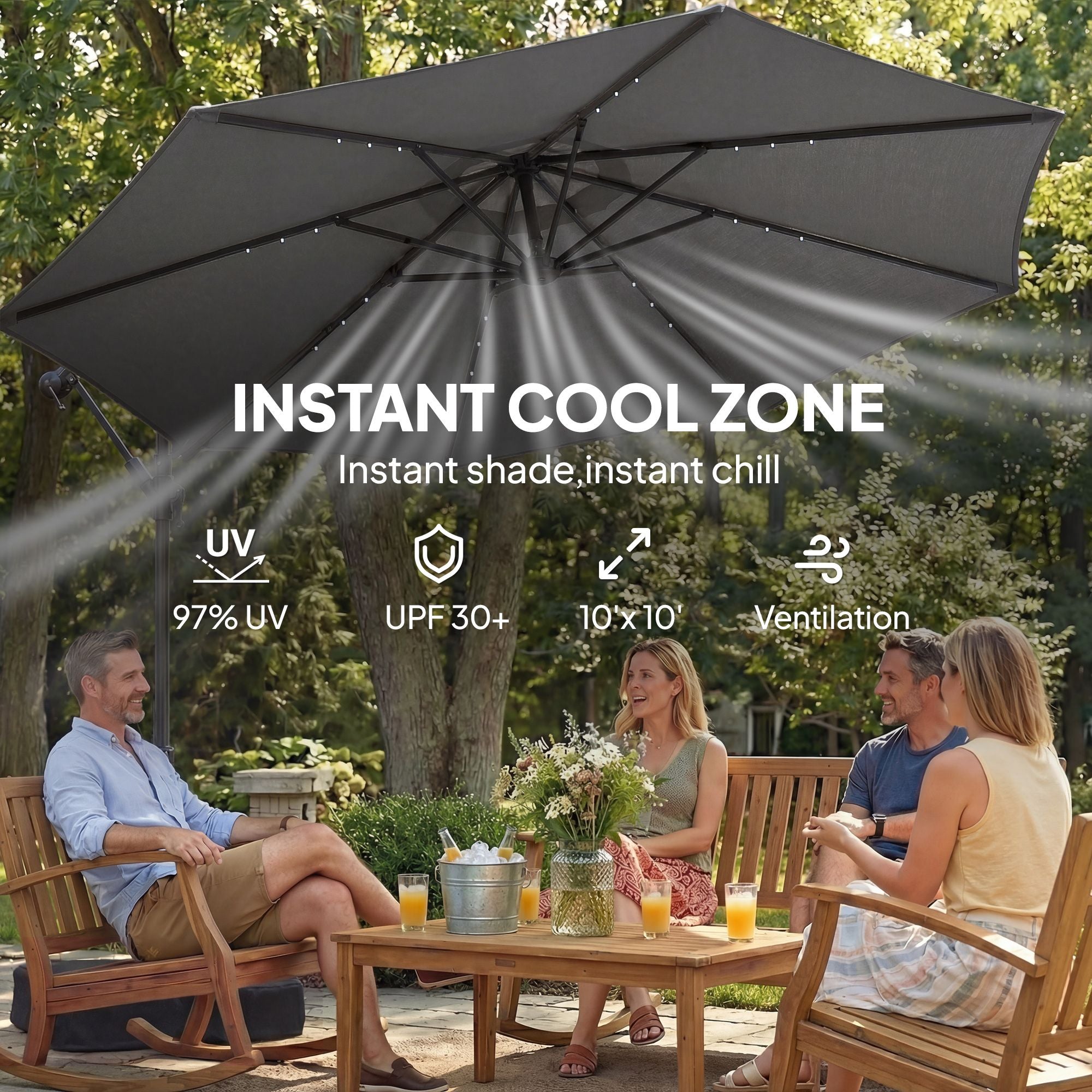10 ft Cantilever Patio Umbrella with Light, Weight, Offset Hanging Out –  RGD Essentials Market