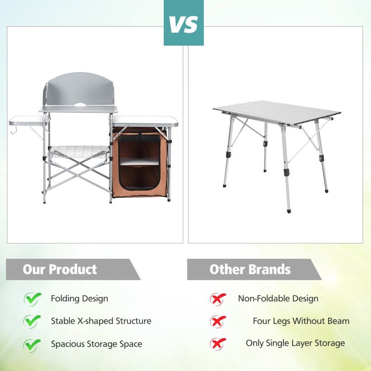 foldable outdoor bbq portable grilling table with windscreen bag - 