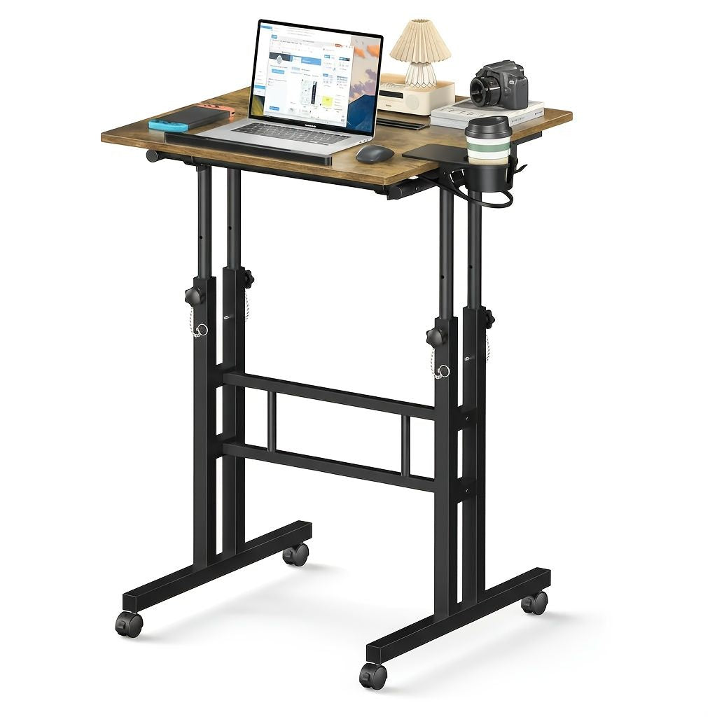 24inch manual height adjustable split top standing desk on wheels sit stand workstation with rolling base space saving t