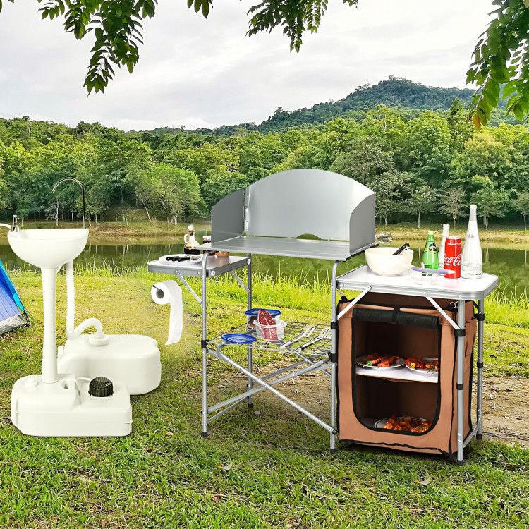 foldable outdoor bbq portable grilling table with windscreen bag - 