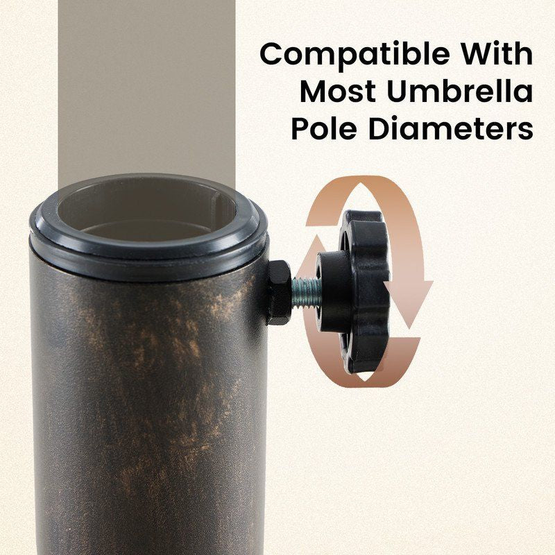 16 5 inch umbrella base 2 manual knobs 22 lbs resin base 2 adapters weather resistant bronze powder coated construction 