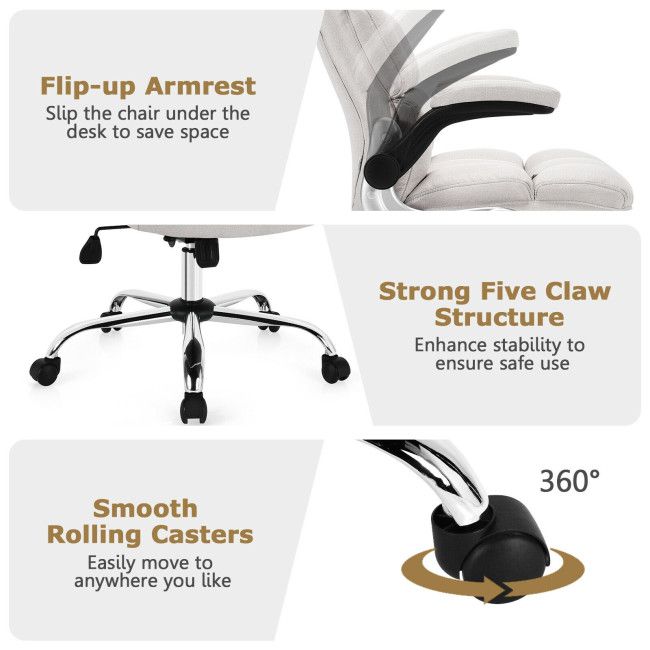 adjustable swivel office chair with high back and flip up arm for home and office - 
