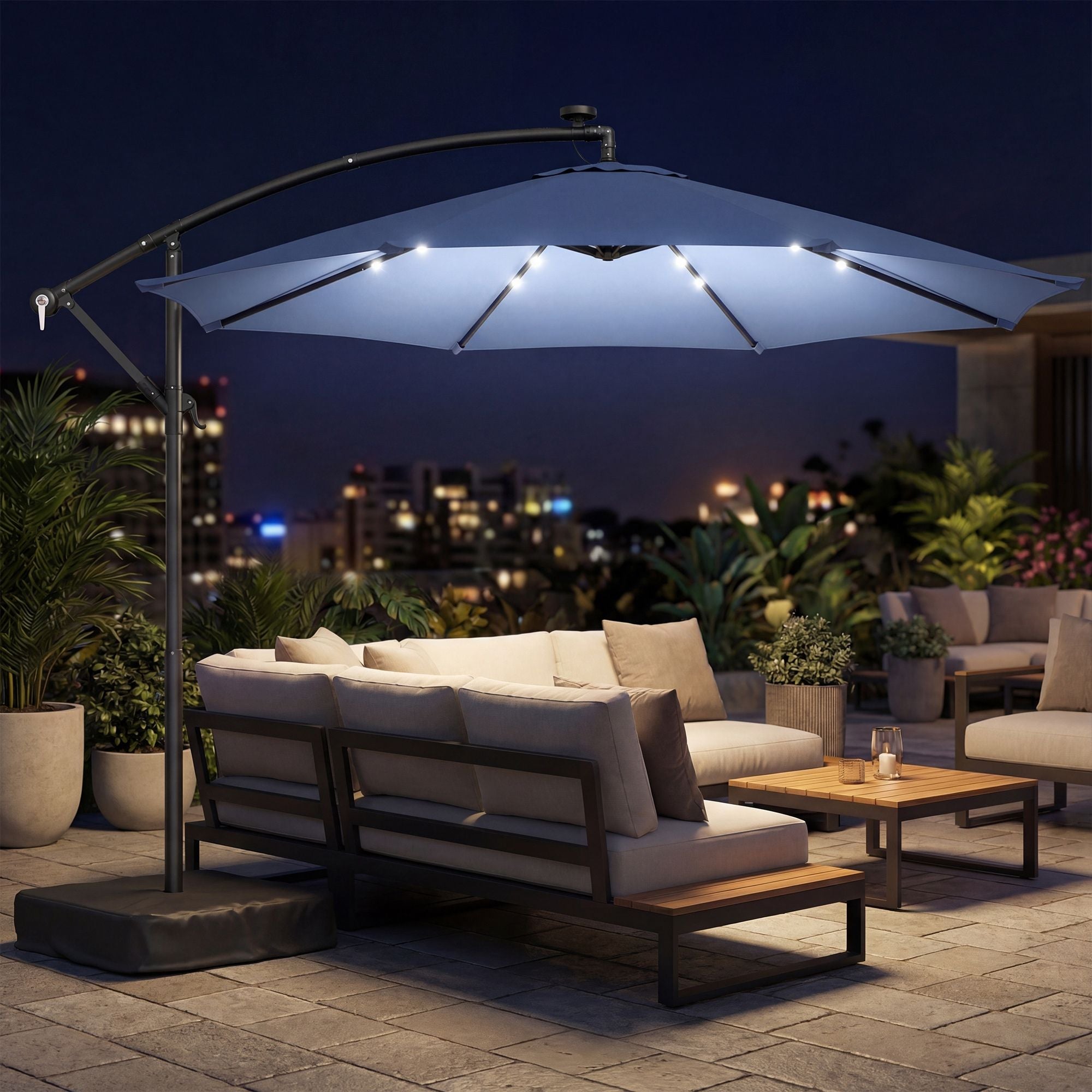10 ft Cantilever Patio Umbrella with Light, Weight, Offset Hanging Out – RGD Essentials Market 10 ft Cantilever Patio Umbrella with Light, Weight, Offset Hanging Out – RGD Essentials Market