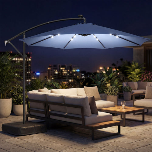 10 ft cantilever patio umbrella with light weight offset hanging outdoor umbrella with protective cover dark blue - imag