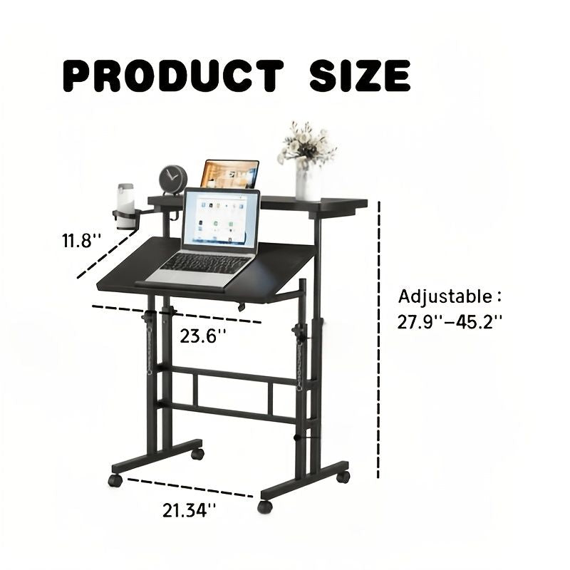 24inch manual height adjustable split top standing desk on wheels sit stand workstation with rolling base space saving t
