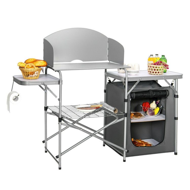 foldable outdoor bbq portable grilling table with windscreen bag - 