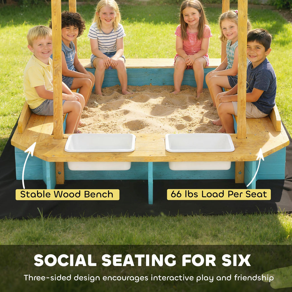 wooden sandbox with dinosaur print canopy kids sandbox outdoor with bench seats 2 storage bins - 