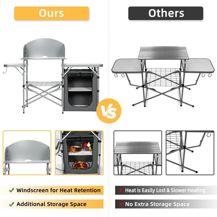 foldable outdoor bbq portable grilling table with windscreen bag - 