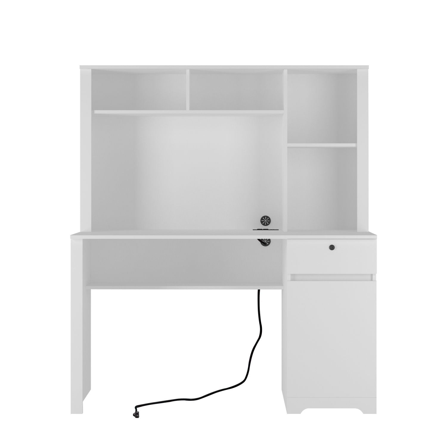 versatile white desk with hutch and bookshelf equipped with charging ports drawers for home office and study needs - ima