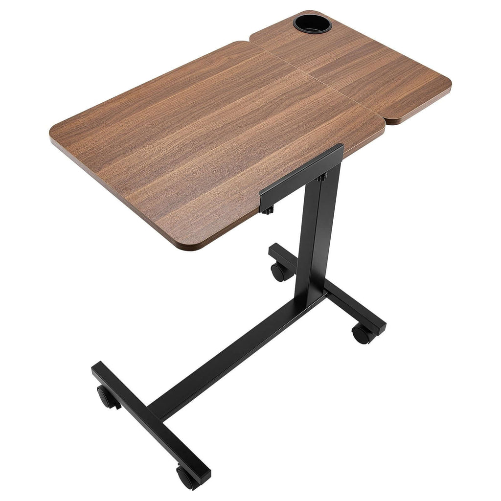 portable overbed desk with height angle adjustments rolling laptop table with cup holder for study work - 