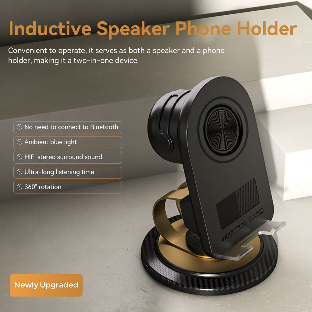 cell phone stand with instant wireless induction bluetooth speaker no bluetooth pairing needed 1 second connection hd su