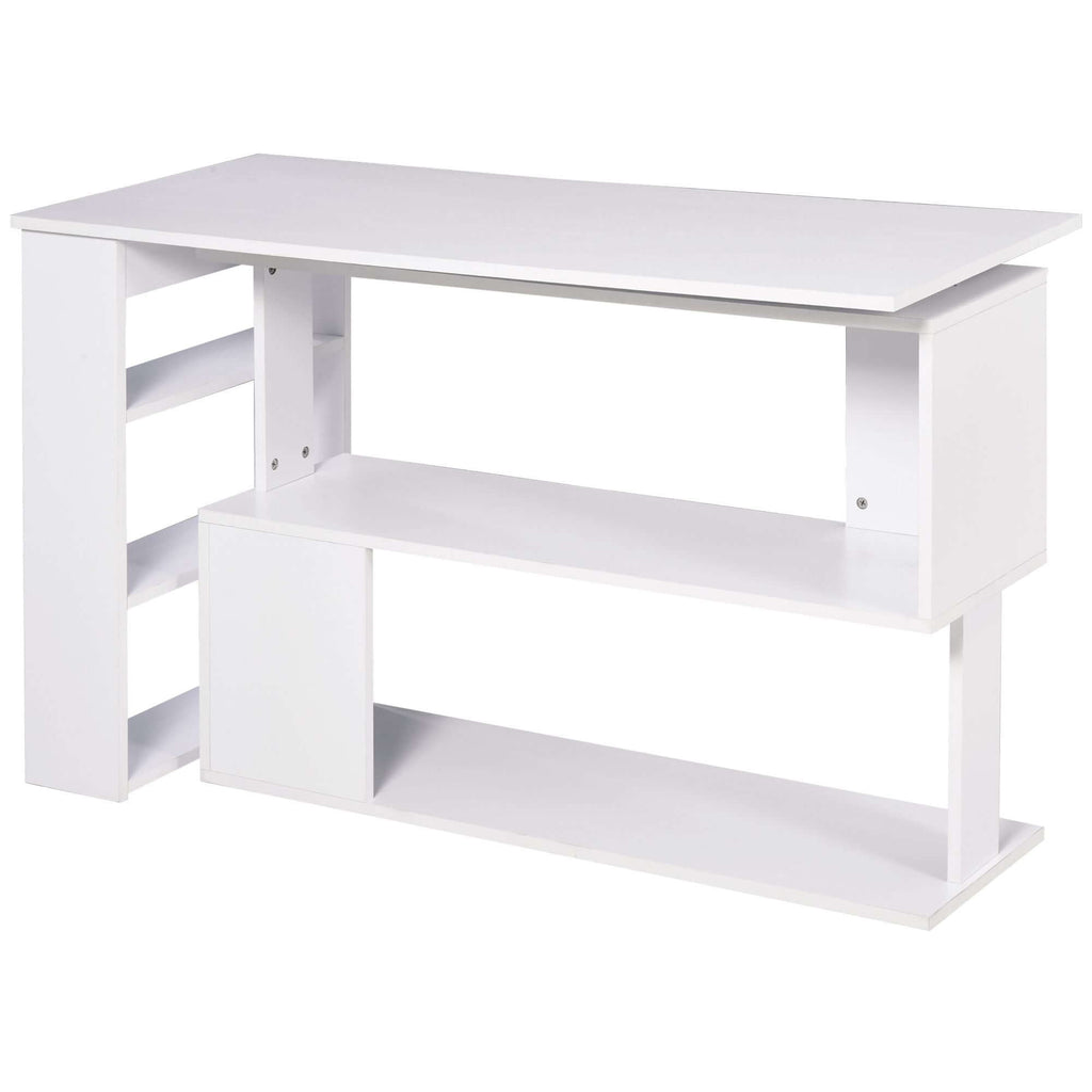 white l shaped corner computer desk with 360 rotating design storage shelves perfect home office workstation - 