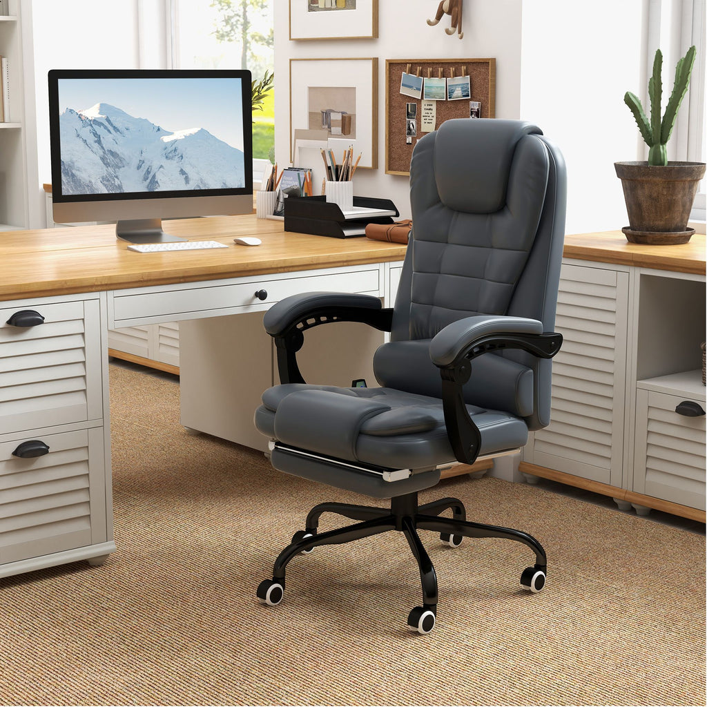 ergonomic 7 point vibrating massage desk chair with lumbar support footrest stylish blue - 