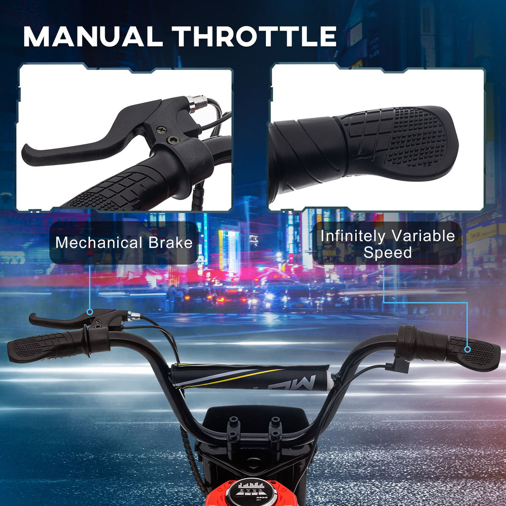 Aosom off?road electric motorcycle, top view highlighting padded seat and controls