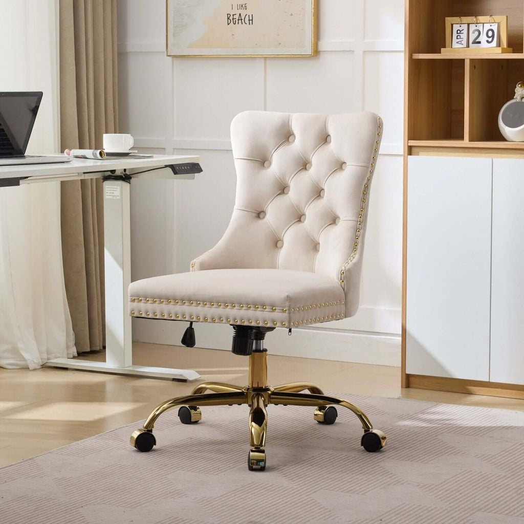 elegant velvet upholstered office chair with adjustable height swivel feature perfect for home or workspace - 