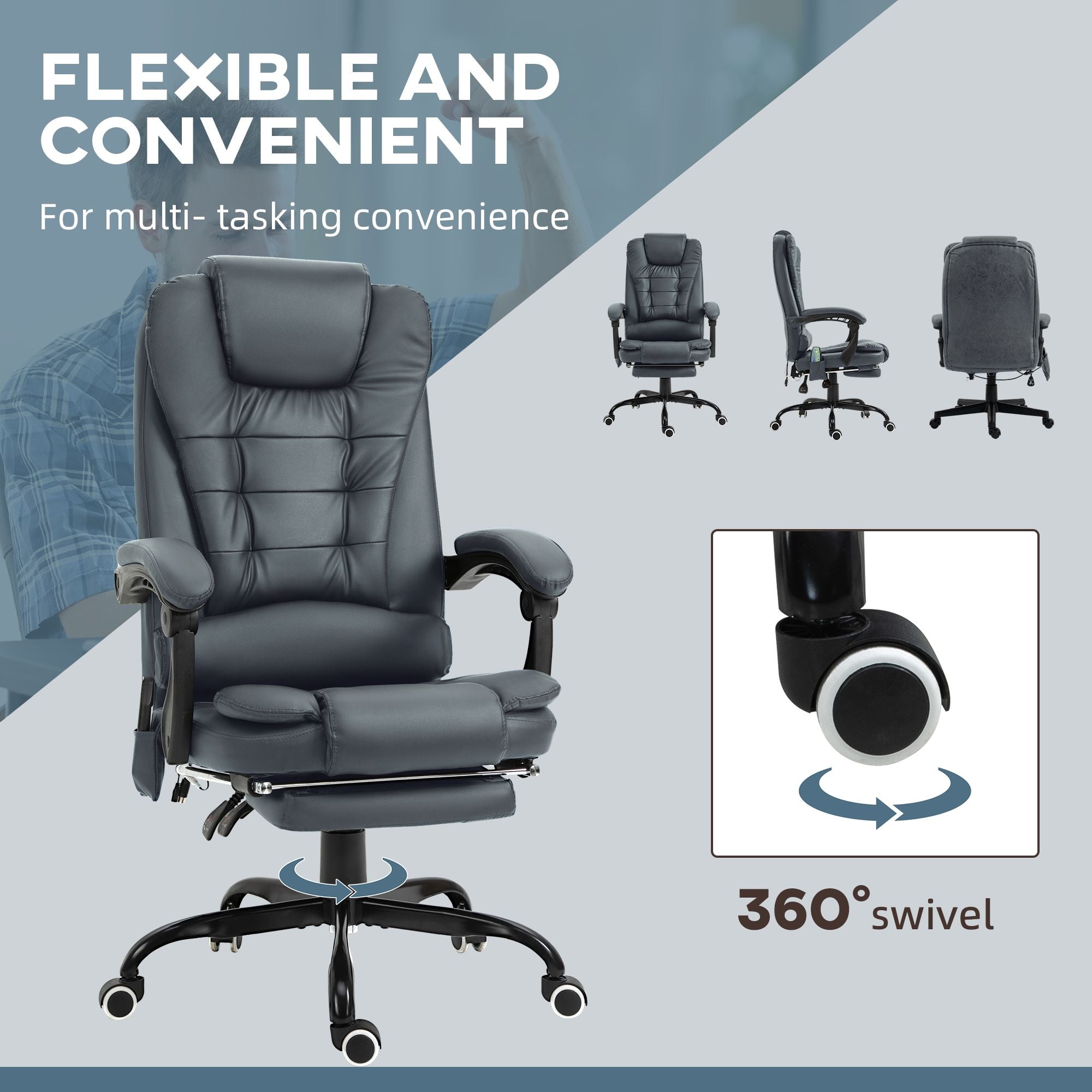 ergonomic 7 point vibrating massage desk chair with lumbar support footrest stylish blue - 