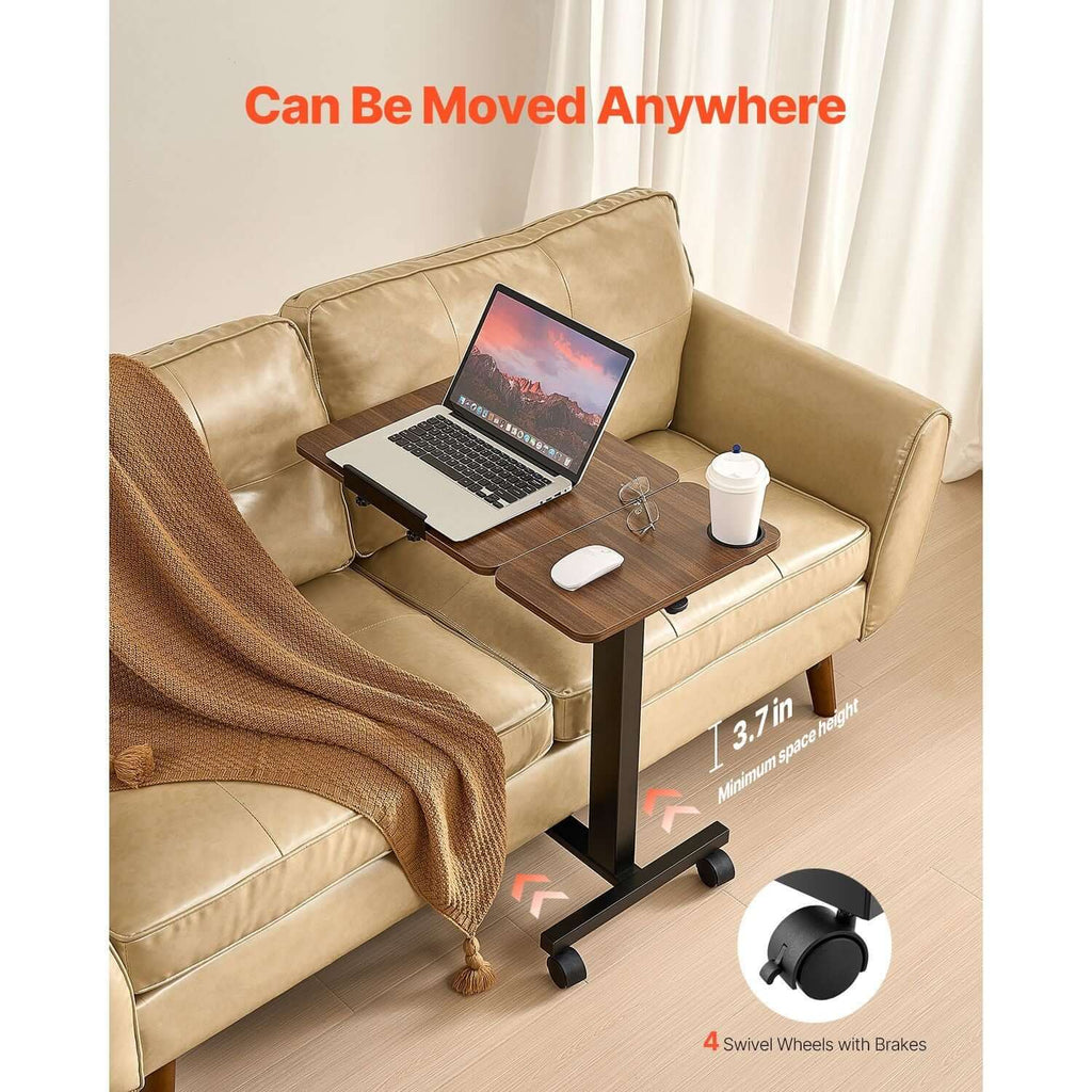portable overbed desk with height angle adjustments rolling laptop table with cup holder for study work - 