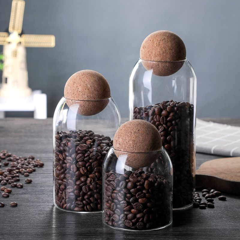 sealed glass storage jar with cork cap perfect for tea coffee dry foods - 