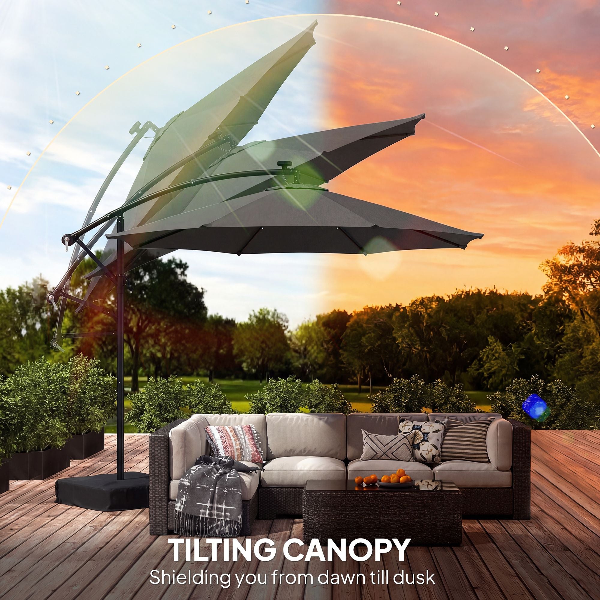 10 ft Cantilever Patio Umbrella with Light, Weight, Offset Hanging Out –  RGD Essentials Market