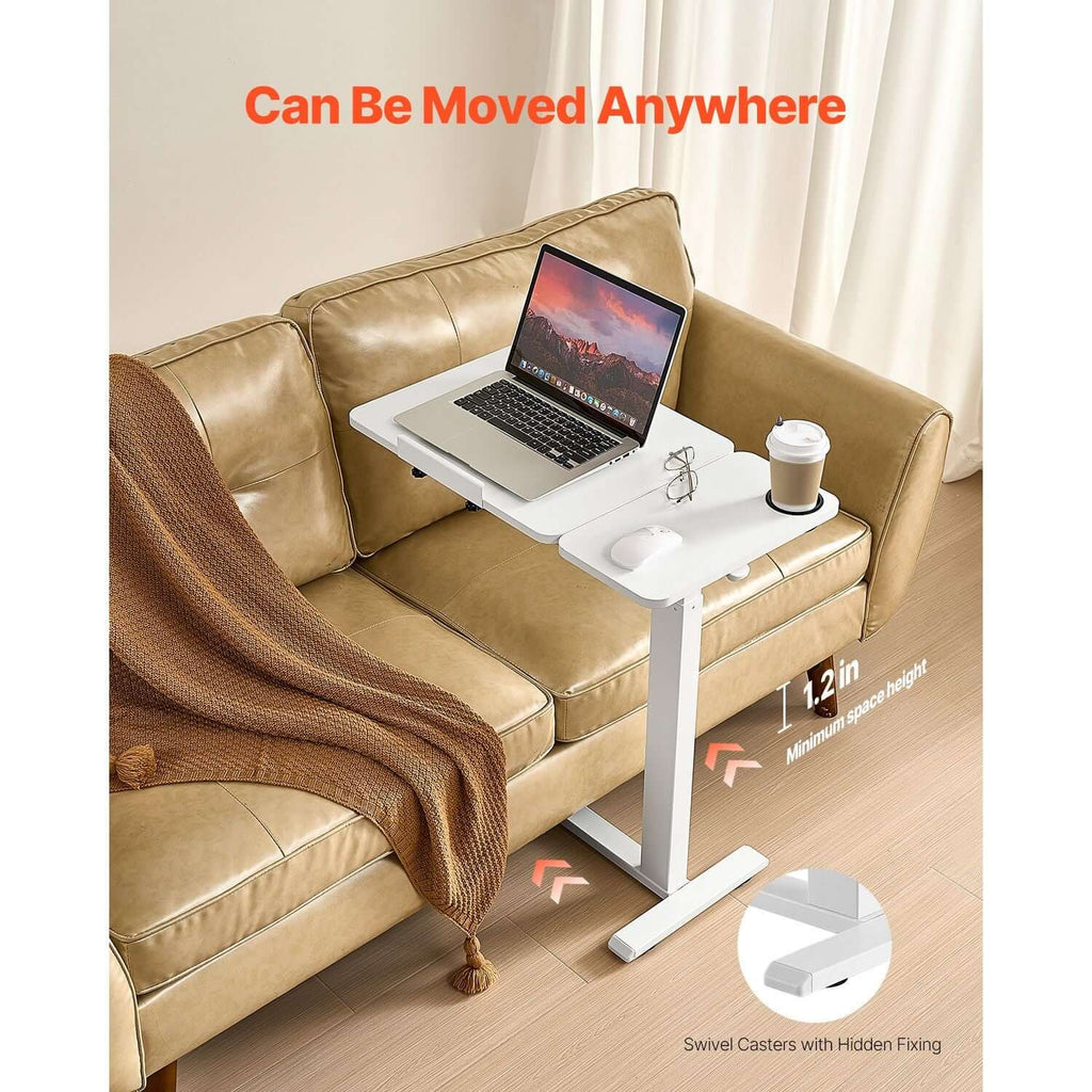 portable bedside table with adjustable height angle rolling laptop desk with flip top surface 4 hidden wheels cup holder