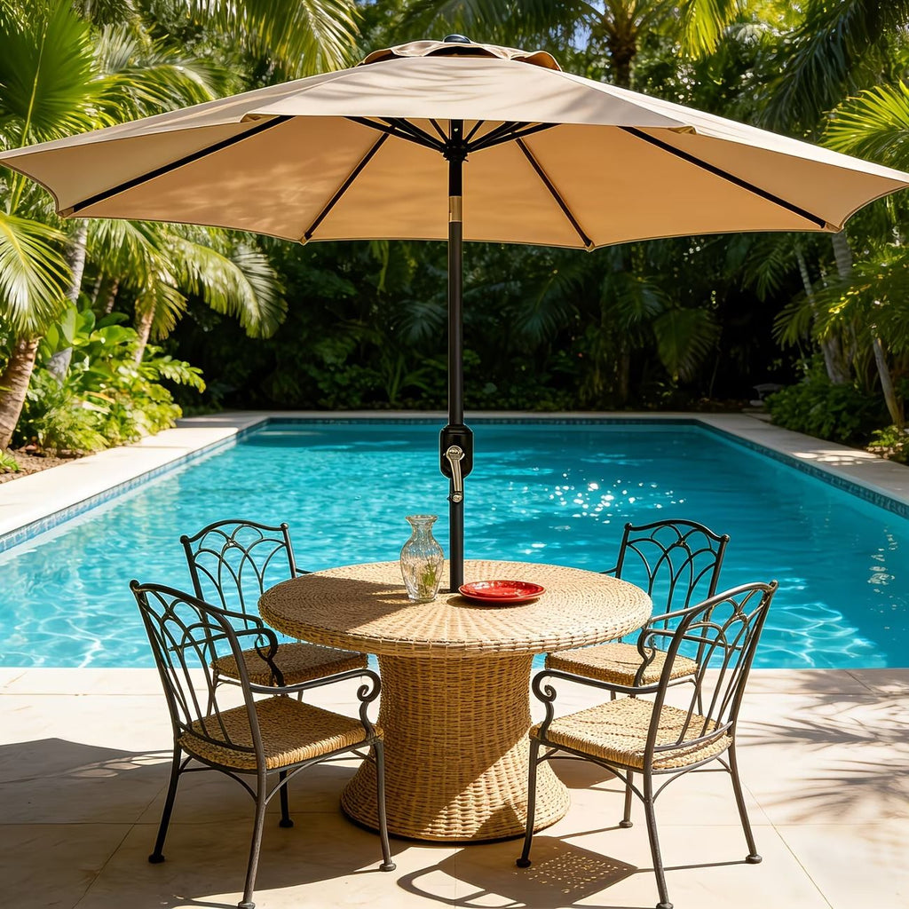 9ft outdoor patio umbrella with tilt and crank 8 rib market umbrella stable sun shade canopy for patio beach deck garden