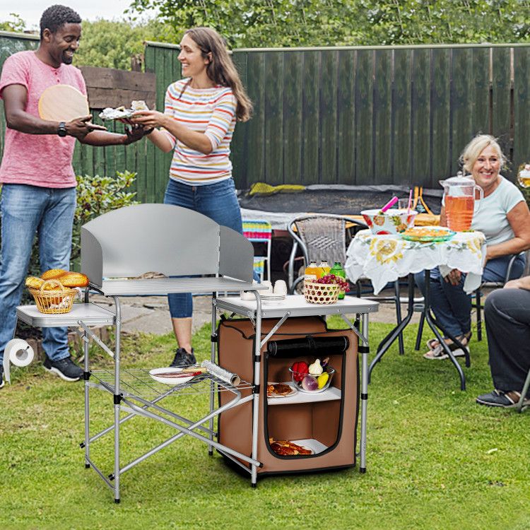 foldable outdoor bbq portable grilling table with windscreen bag - 