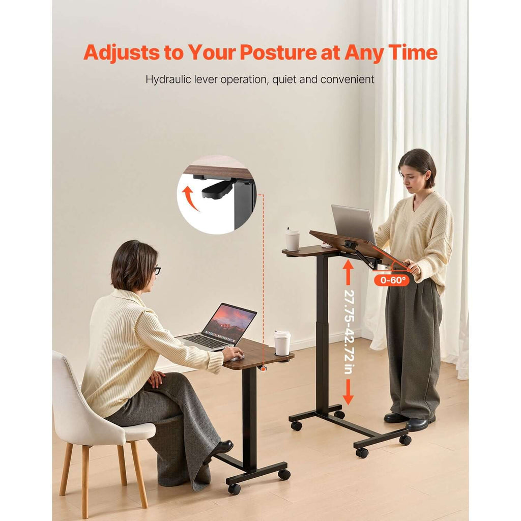 portable overbed desk with height angle adjustments rolling laptop table with cup holder for study work - 