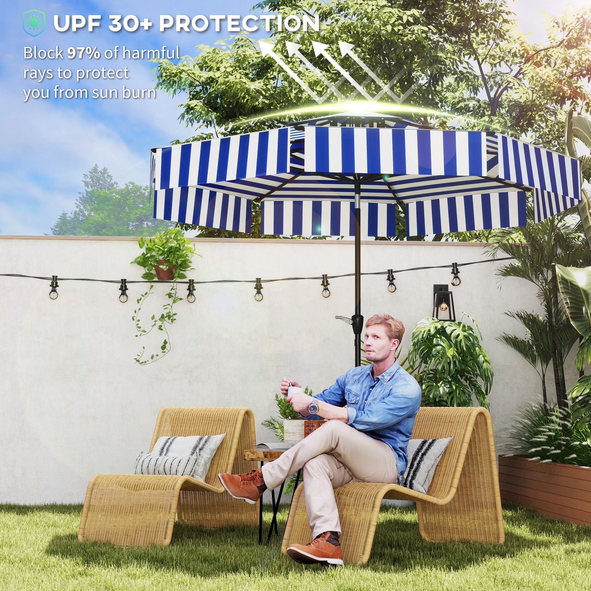 8 6ft patio umbrella upf 30 outdoor market umbrella 2 tier vented patio table umbrella with crank 8 ribs tiltable porch 