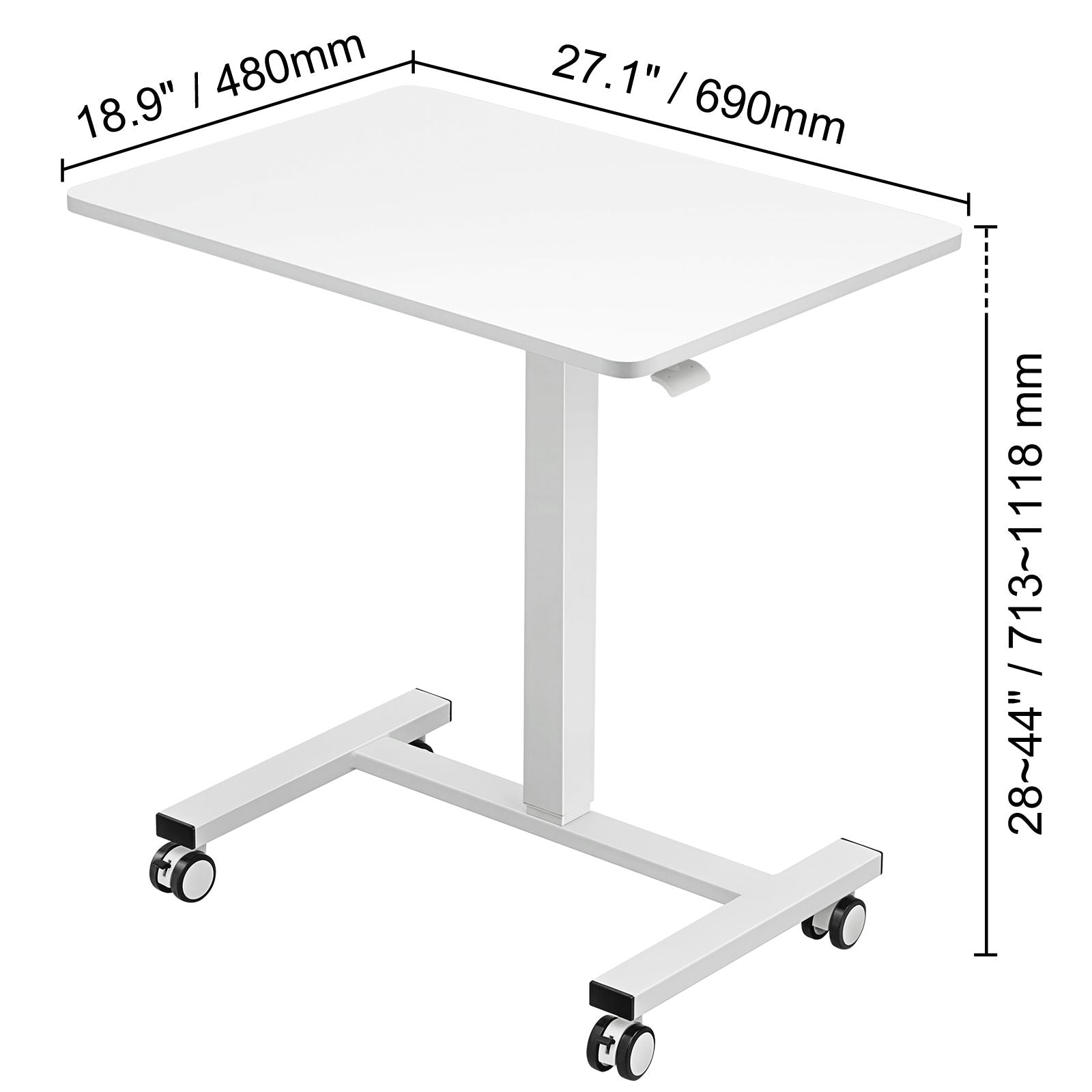 portable rolling laptop table gas spring height adjustable sit stand desk with 360 wheels for flexible home office solut
