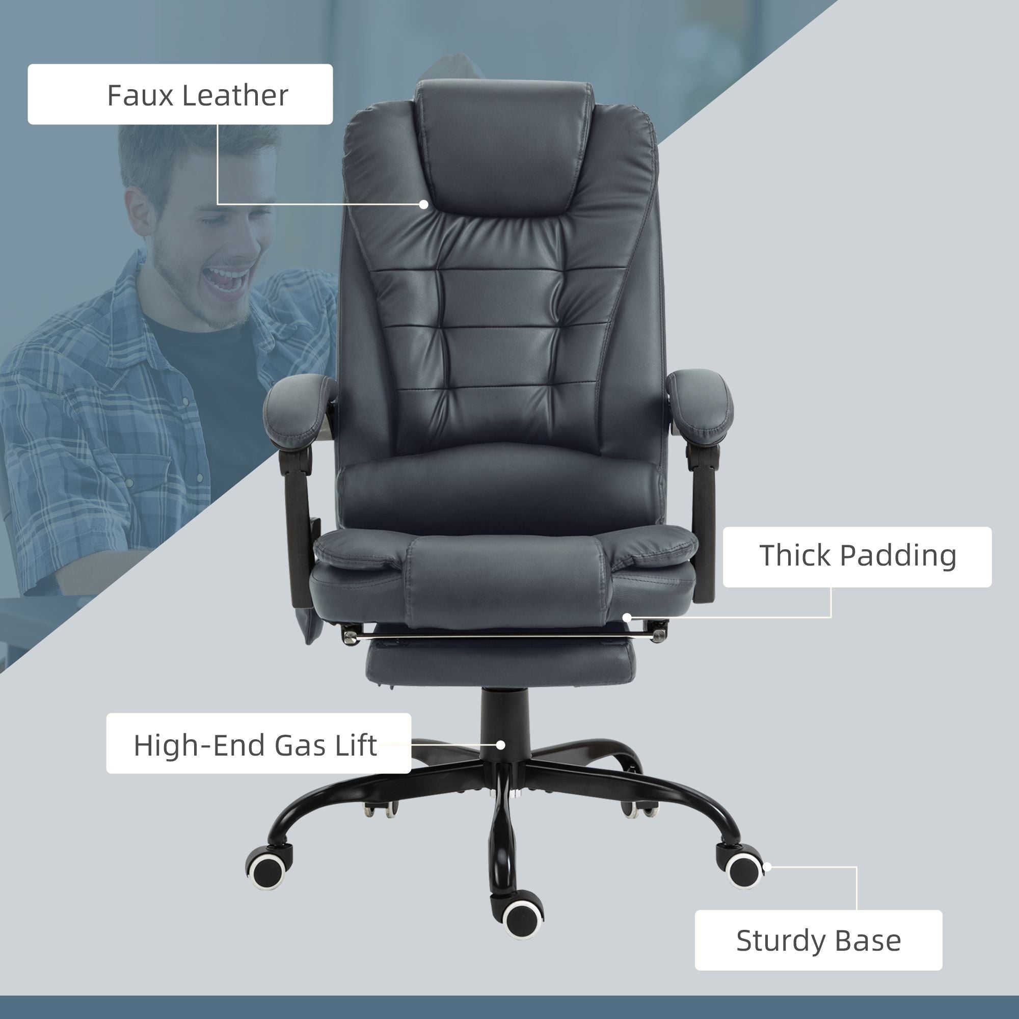 ergonomic 7 point vibrating massage desk chair with lumbar support footrest stylish blue - 