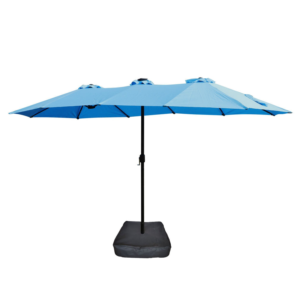 15x9ft large double sided rectangular outdoor twin patio market umbrella with light and base blue - 