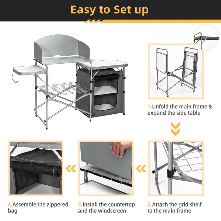 foldable outdoor bbq portable grilling table with windscreen bag - 