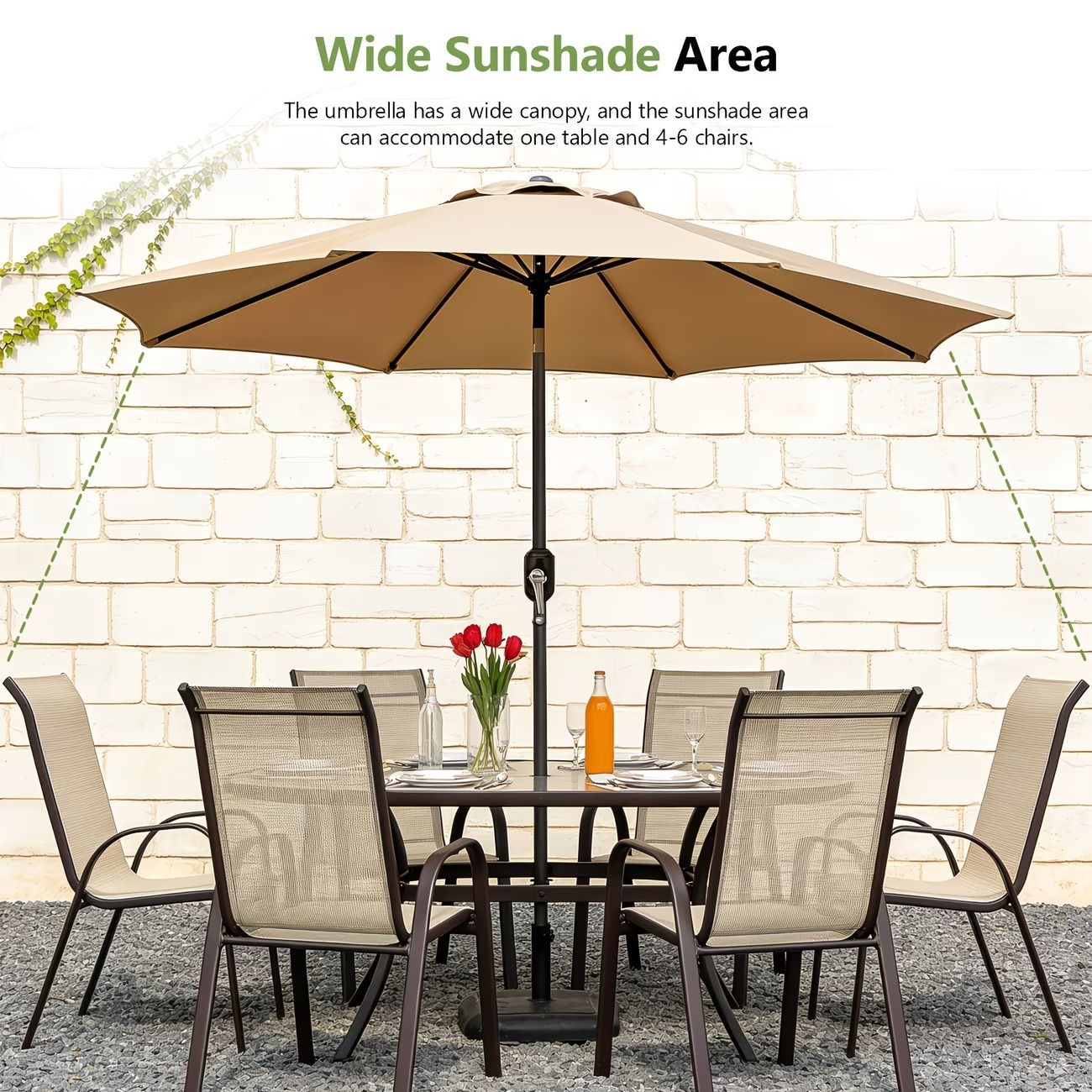 9ft outdoor patio umbrella with tilt and crank 8 rib market umbrella stable sun shade canopy for patio beach deck garden