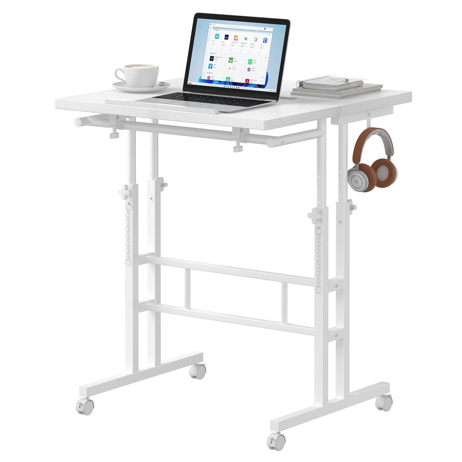 24inch manual height adjustable split top standing desk on wheels sit stand workstation with rolling base space saving t