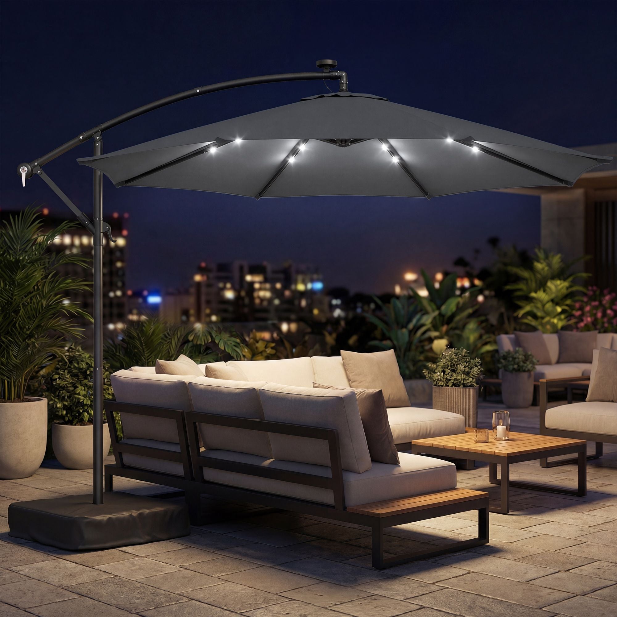 10 ft Cantilever Patio Umbrella with Light, Weight, Offset Hanging Out – RGD Essentials Market 10 ft Cantilever Patio Umbrella with Light, Weight, Offset Hanging Out – RGD Essentials Market