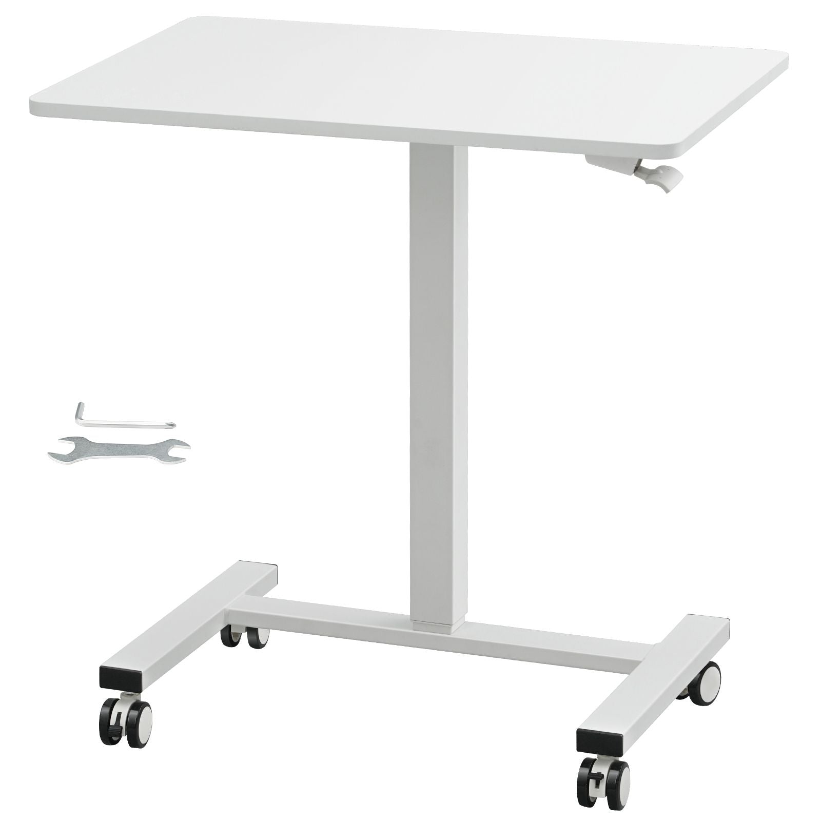 portable rolling laptop table gas spring height adjustable sit stand desk with 360 wheels for flexible home office solut