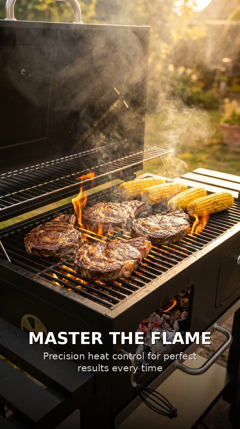 Charcoal Grill, 780 sq.in. Extra-Large Charcoal Barbecue Grill with 2 Liftable Charcoal Trays & Folding Side Tables, High-Temp Powder-Coated